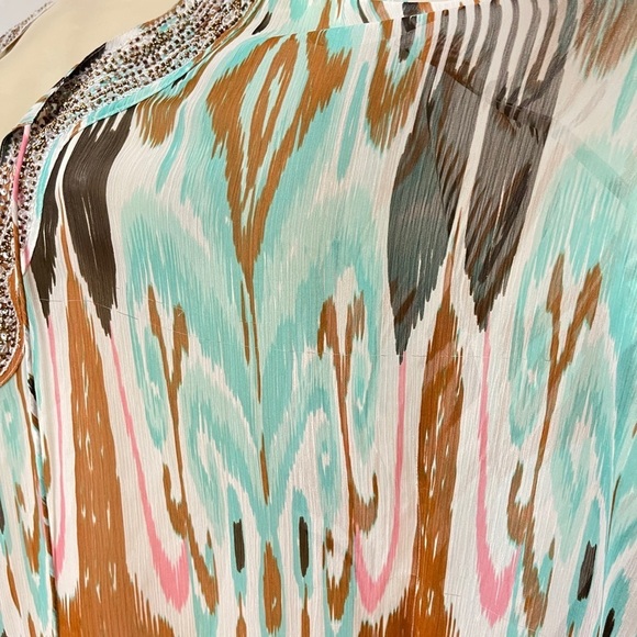 Anthropologie Beach Boho Hippie Embellished V-Neck Turquoise Tie Dye kimono - Picture 5 of 13